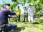 ５月に開かれた柿チャレンジ講座で栽培技術を学ぶ参加者ら。柿栽培に関心のある人とつながることで将来的な担い手確保を目指す