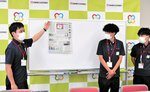 完成させたオリジナル新聞をプレゼンする新入職員ら
