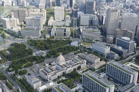 　国会議事堂（中央手前）と霞が関の官庁街（後方）