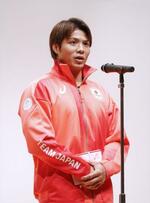 　日体大のパリ五輪・パラリンピックに向けた壮行会で、意気込みを語る柔道男子６６キロ級の阿部一二三＝東京都世田谷区