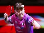 　女子シングルス１回戦でプレーする大藤沙月＝ドーハ（共同）
