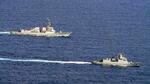 　フィリピン・パラワン島西方で共同運航するフィリピン海軍と米海軍の艦船＝２０２３年９月（フィリピン海軍提供、共同）