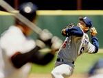 　１９９５年５月２日、ジャイアンツ戦に先発しメジャー初登板を果たしたドジャースの野茂英雄投手＝サンフランシスコ（共同）