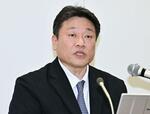 　プロ野球の違法なオンラインカジノの利用判明者について発言するＮＰＢの中村勝彦事務局長＝２４日、東京都港区（代表撮影）
