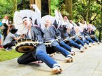 勇壮な舞を披露する踊り手たち＝１５日、新温泉町久谷の久谷八幡神社