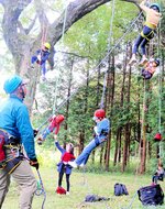 山根さんの指導を受けながら木に登る参加者