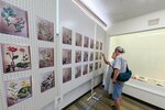牧野が描いた植物画に感心して見入る来館者＝１２日、大山町御来屋の名和公民館 
