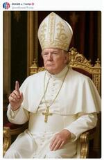 　トランプ米大統領がソーシャルメディアに投稿した、自身をローマ教皇に模した合成画像（共同）