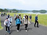 湖山池周辺の景観を楽しみながら歩く参加者＝４日、湖山町南３丁目