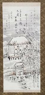 　芥川龍之介の俳句（右上）が書かれた水墨画（田端文士村記念館提供）