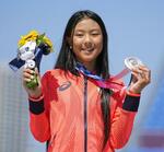 　東京五輪のスケートボード女子パークで、１２歳で銀メダルを獲得した開心那＝２０２１年８月、有明アーバンスポーツパーク