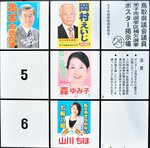 鳥取県議米子市選挙区補欠選挙のポスター掲示場。４候補は選挙戦最終盤に向け、政策の浸透を図る＝２３日、米子市加茂町１丁目