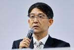 　記者会見するトヨタ自動車の佐藤恒治社長＝８日、東京都中央区