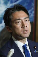 　日産自動車のイバン・エスピノーサ社長との面会後、取材に応じる自民党の小泉進次郎前選対委員長＝２０日午後、国会