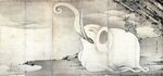 伊藤若冲「象と鯨図屏風」１７９５年、紙本墨画・六曲一双、ＭＩＨＯ　ＭＵＳＥＵＭ蔵（展示は３０日～４月２０日）
