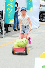 アトラクションの一つ「キャベツ運び」。勢い余ってキャベツを落とす参加者もいた