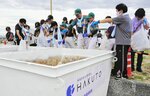 大切な作業　スタッフに教わりながら、拾ったごみの分別にも挑戦
