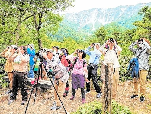 野鳥を観察する参加者（昨年の様子）
