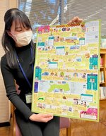 鳥取県立図書館が制作したすごろく。図書館や鳥取についてさまざまな情報を紹介している＝１４日、鳥取市尚徳町の県立図書館