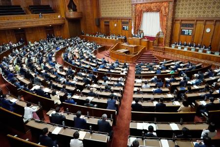 　一般用医薬品の販売制度を見直す医薬品医療機器法などの改正法が可決、成立した参院本会議＝１４日午前