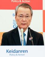 　記者会見する経団連次期会長の筒井義信副会長＝２５日午後、東京都千代田区