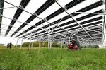 芝生の栽培とソーラー発電を同時に行う畑＝２２日、米子市彦名町