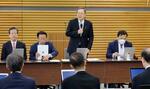 　公明党の会合であいさつする斉藤代表＝１０日午前、東京都新宿区