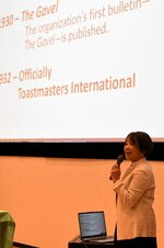 ＴＭＣ創立１００年と鳥取ＴＭＣ１５周年を記念し、歴史や活動について語る甲斐会長