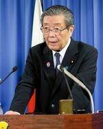 　記者会見する自民党の森山幹事長＝２５日午前、東京・永田町の党本部