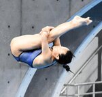 女子３㍍板飛び込みで優勝した三上紗也可＝インフロニア草津アクアティクスセンター