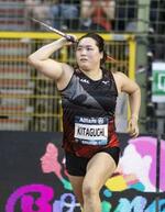 　ブリュッセルで行われた陸上の国際大会女子やり投げで優勝した北口榛花＝ブリュッセル、２０２３年９月８日（ゲッティ＝共同）