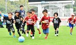 夢中でボールを追いかける子どもたち＝１０日、鳥取市蔵田のＡｘｉｓバードスタジアム
