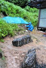 鳥取市良田の民家近くの山肌が崩れ、復旧後の様子（午前11時4分撮影）