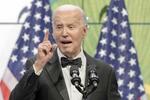 　演説するバイデン米大統領＝１４日、ワシントン（ＡＰ＝共同）