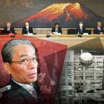 　フジテレビの記者会見（上）と日枝久氏（左下）、フジテレビ本社（右下）を組み合わせたコラージュ