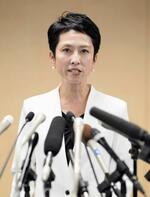 　記者会見で東京都知事選に立候補すると表明した立憲民主党の蓮舫参院議員＝２７日午後、東京・永田町の党本部