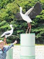 コウノトリの飛来を期待して設置されたオブジェ＝香美町香住区三谷のさとの風ファ～ム
