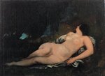 ギュスターブ・クールベ「まどろむ女（習作）」、１８５２年ごろ。クールベの裸婦画の手本となった重要な作品といわれる