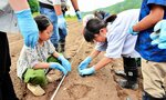 「大きくなりますように」と種をまくプロジェクトのメンバーら