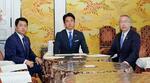 　企業・団体献金の扱いに関する協議に臨む自民、公明、国民民主３党の実務者＝３１日午前、国会
