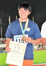 陸上男子やり投げで３位入賞した森沢知慶＝５日、札幌市の厚別公園競技場