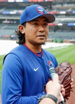 　試合前、取材に応じるカブス・今永＝ニューヨーク（共同）