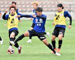 天皇杯１回戦突破を目指し、練習に気合がみなぎるガイナーレの選手ら＝オールガイナーレＹＡＪＩＮスタジアム