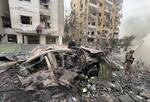 　イスラエルの攻撃によって被害を受けたベイルートの街並み＝２８日（ＡＰ＝共同）