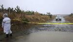 　行仕由佳さんの遺体が見つかった現場付近に張られた規制線＝１４日、宮城県岩沼市