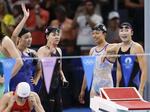 　女子４００メートルメドレーリレーで５位となった（左から）白井璃緒、平井瑞希、鈴木聡美、池江璃花子＝パリ郊外（共同）